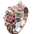 Adjustable fairy style butterfly ring with colourful oil-dipped effect and floral modelling