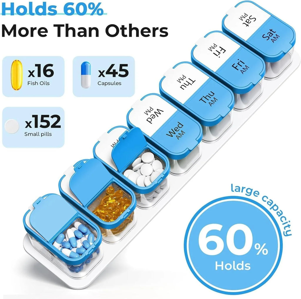 Amazon portable pill dispenser with 14 removable compartments in rainbow colour option