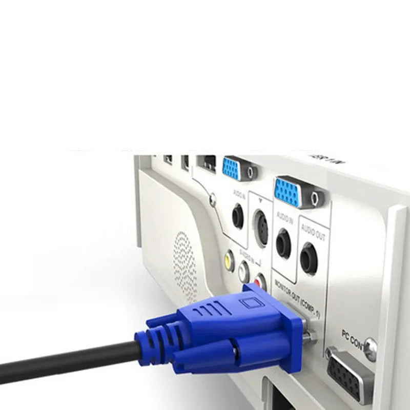 Black VGA computer cable with blue connector measuring 1.5 metres for monitor to PC connection