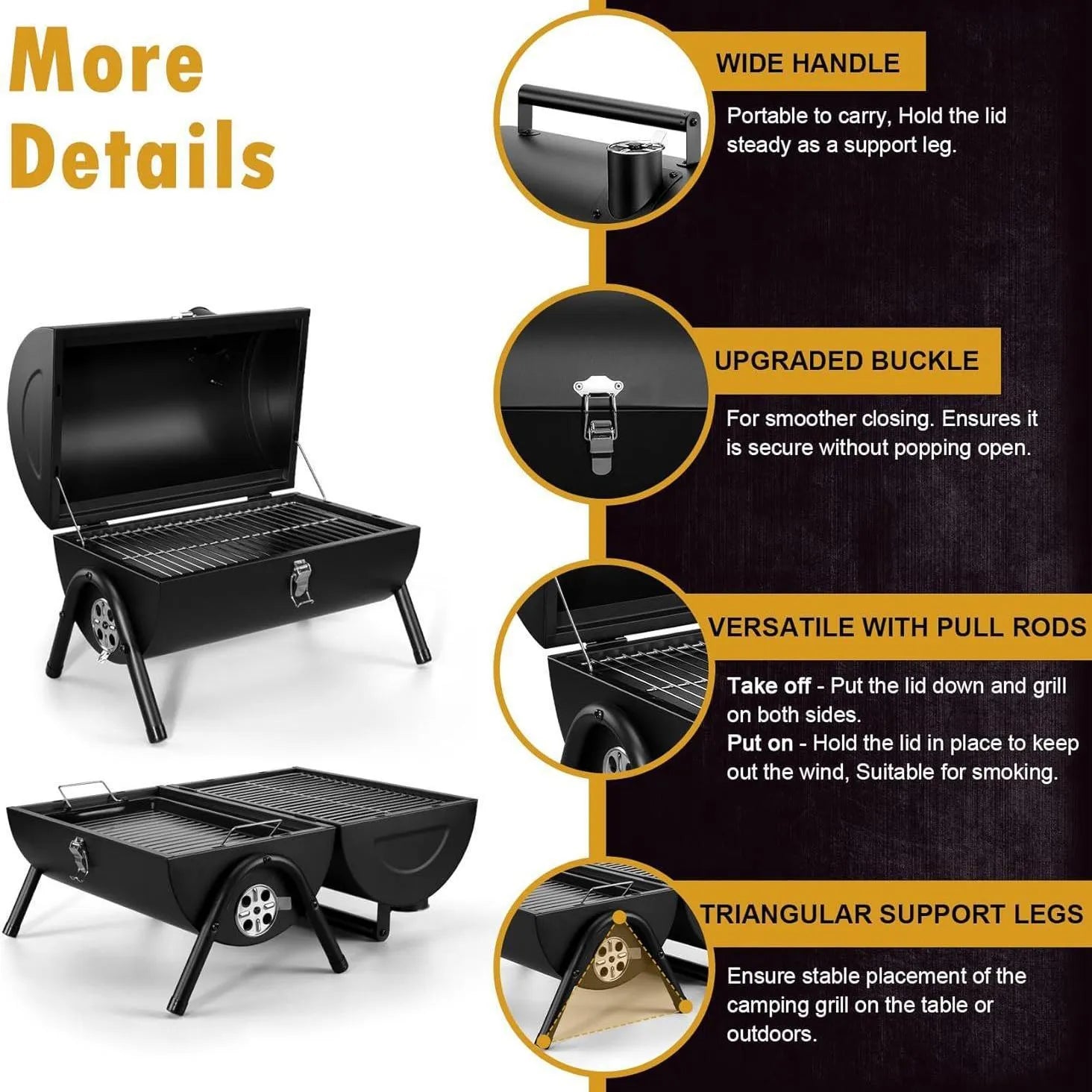 Small folding desktop charcoal barbecue stove with a metal grill on top.
