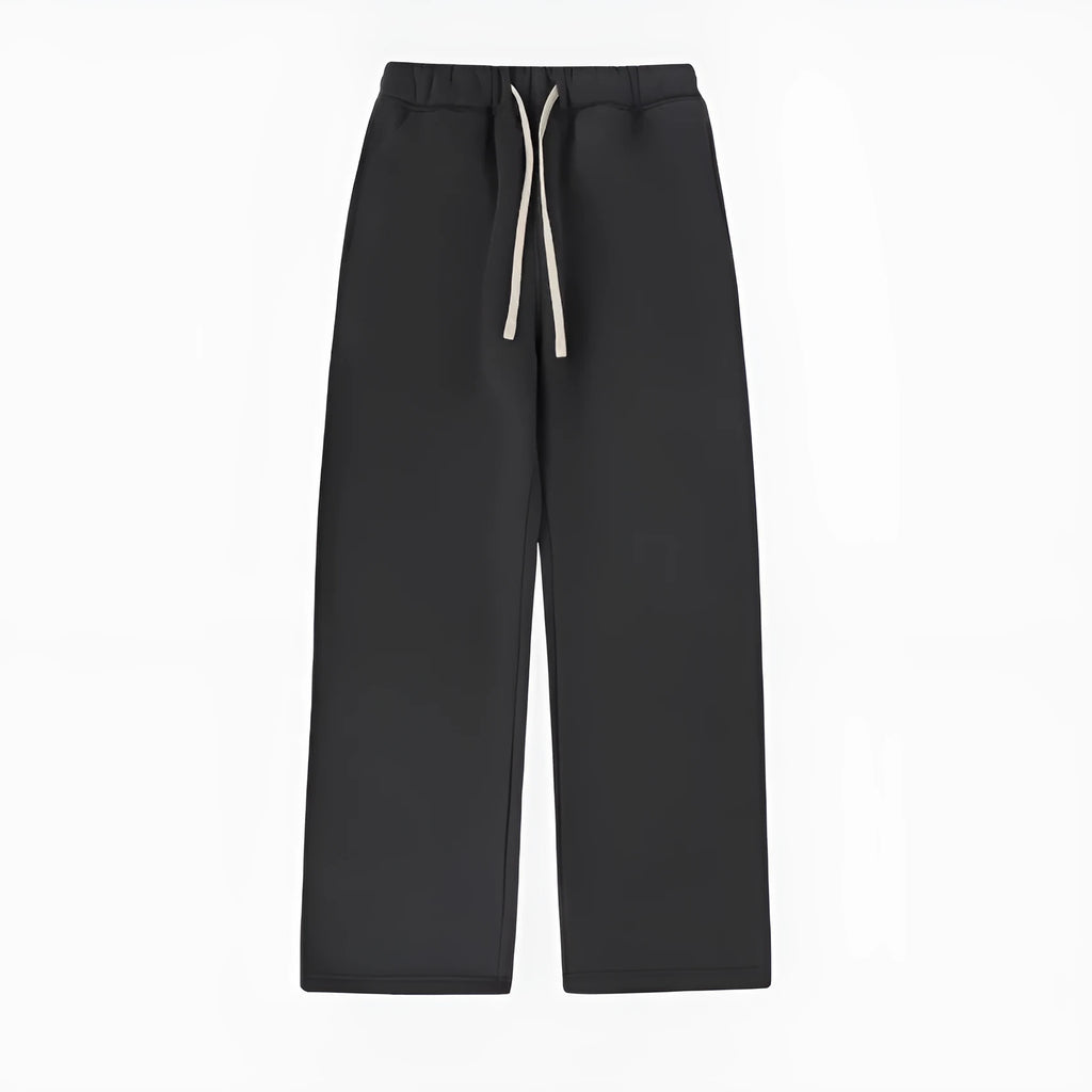 Men's black fleece-lined loose fit sweatpants with drawstring waistband