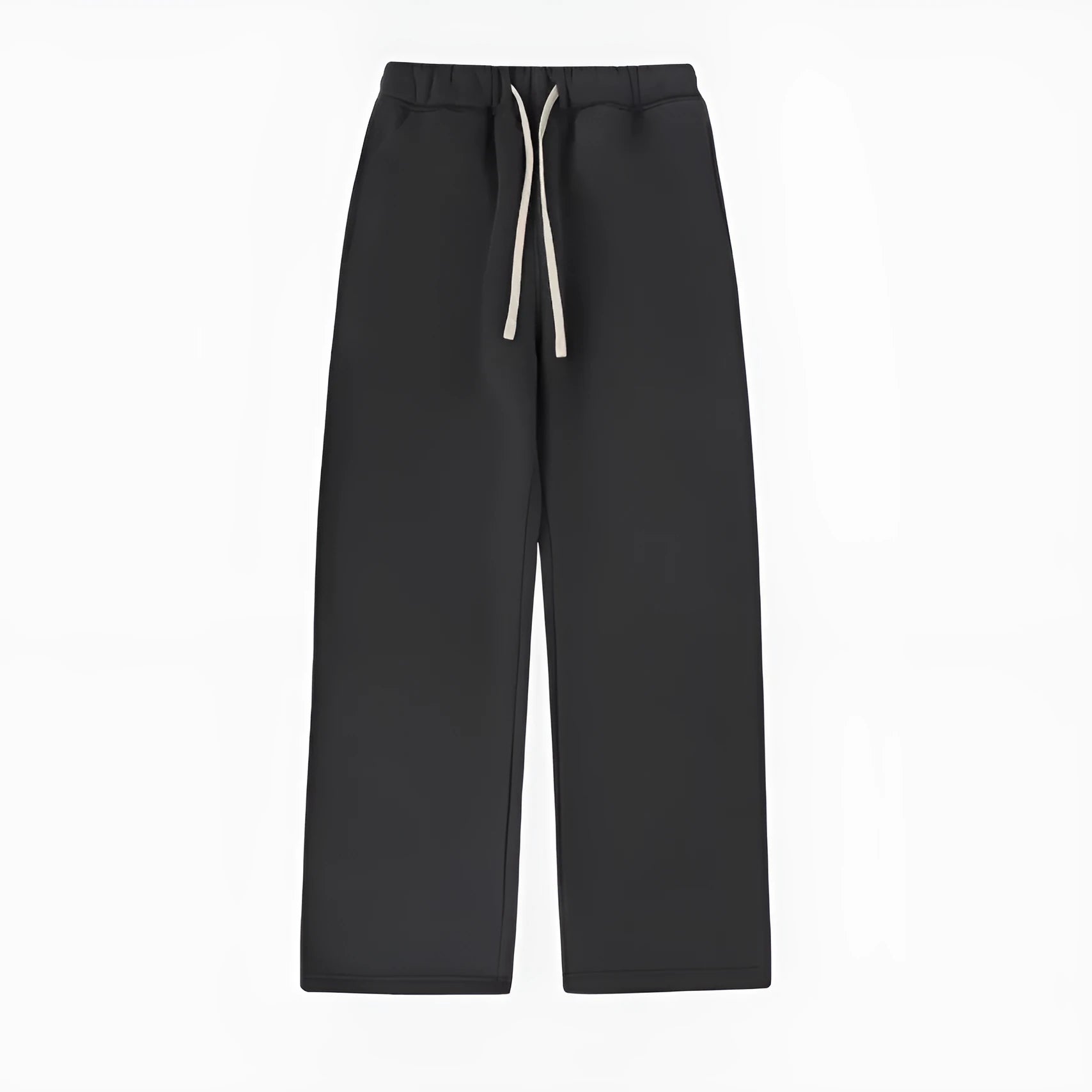 Men's black fleece-lined loose fit sweatpants with drawstring waistband