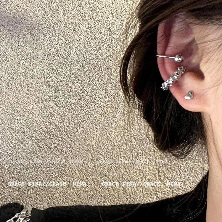 Geometric irregular frosty style ear clip earrings with double drop design in colour B4710