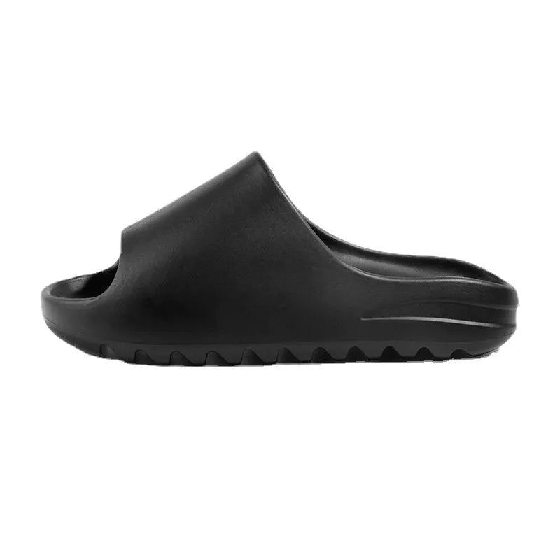 Women's thick bottom beach slippers in EVA with injection moulded soles, available in black, green, brown, and beige colours