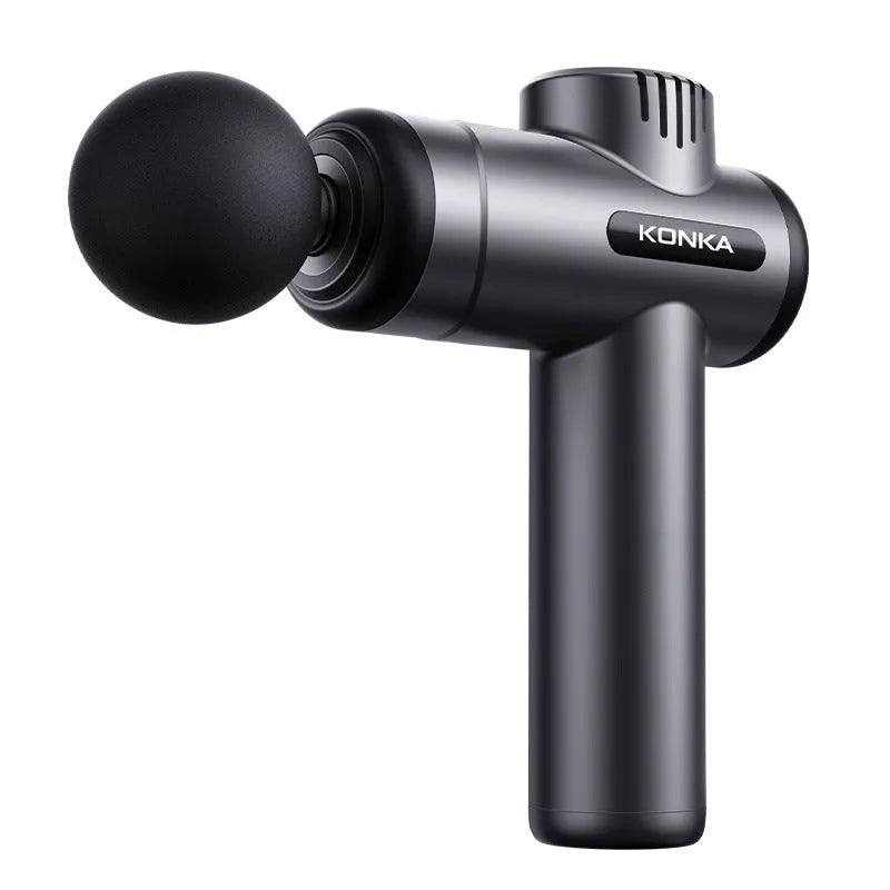 Konka V19 professional electric mini massage gun in grey colour with multiple massage heads.
