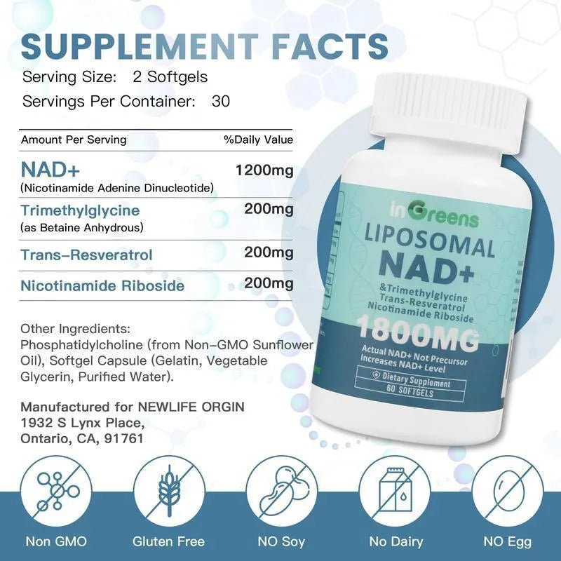 Nicotinamide mononucleotide gel capsules supplement bottle with 60 or 120 piece options