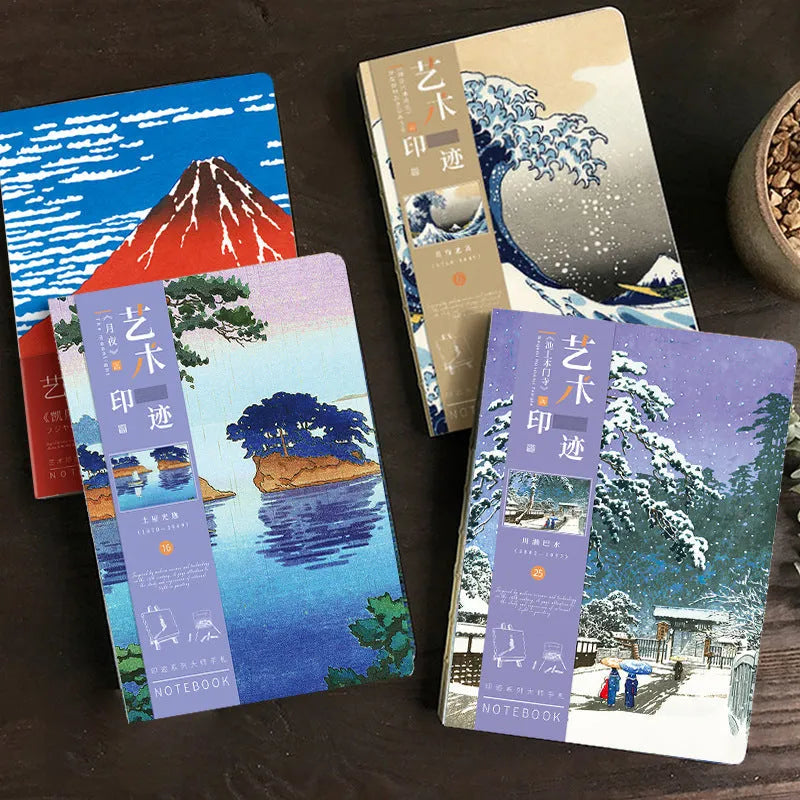 Japanese ukiyo-e art hand ledger notebook with traditional artwork cover measuring 13.2x18.3cm