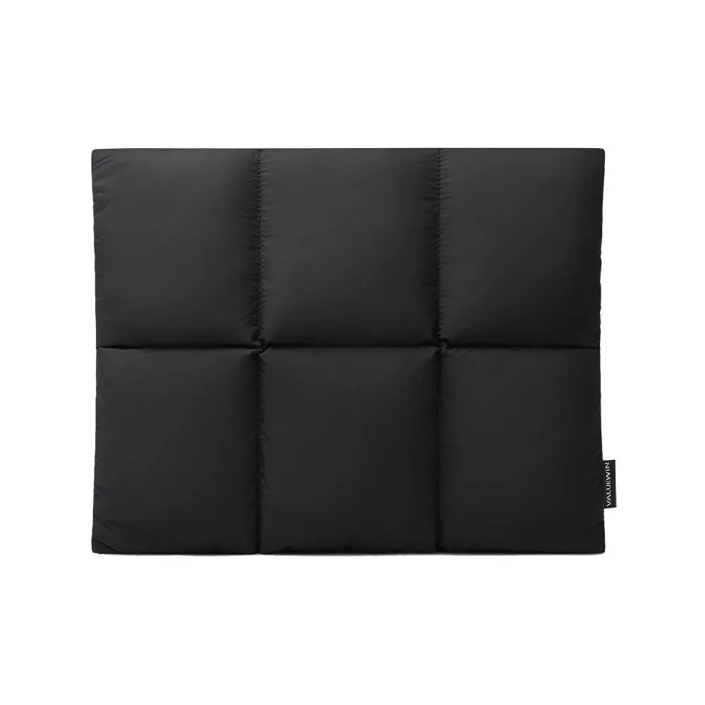 Black polyester laptop sleeve showing sewing thread detailing and soft texture for 13-15.6 inch laptops