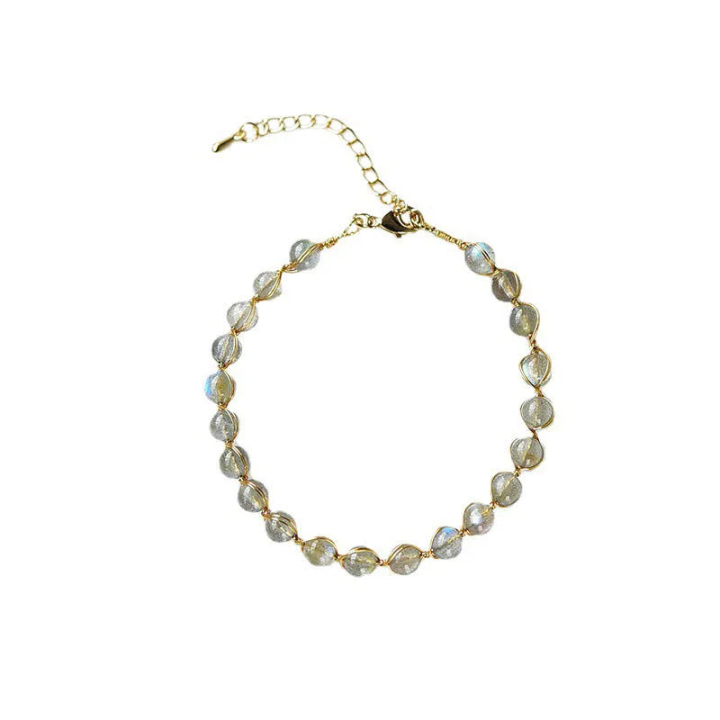 14K gilded women's bracelet with 6mm blue moonstone centrepiece and starry sky metal detailing