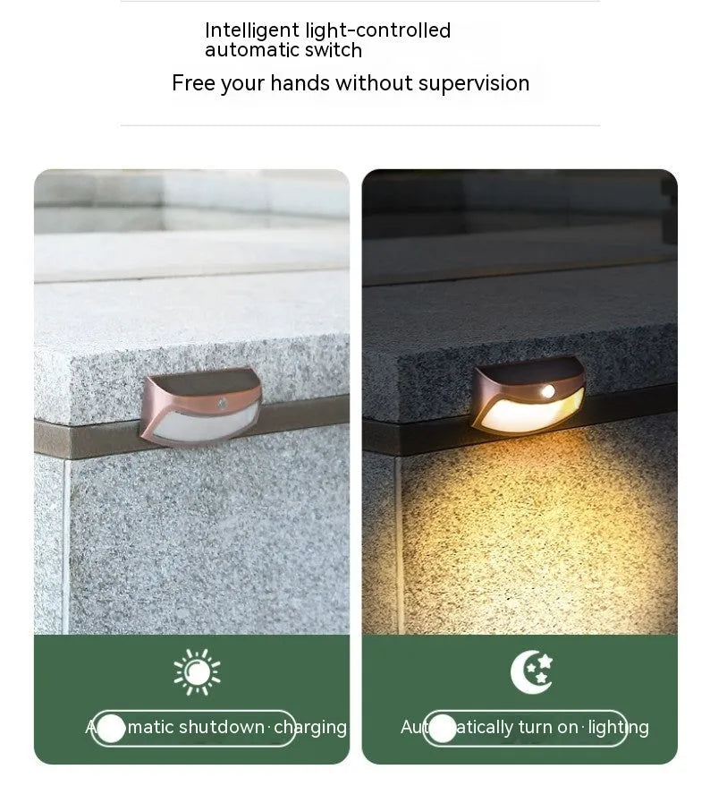Solar-powered outdoor wall light with retro smiling face design for garden or courtyard.