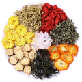 Chrysanthemum and honeysuckle loose leaf herbal tea in box packaging with multiple pack size options