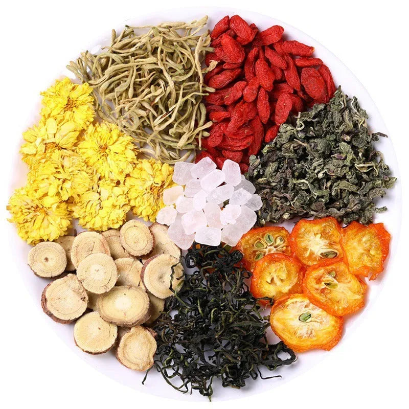 Chrysanthemum and honeysuckle loose leaf herbal tea in box packaging with multiple pack size options