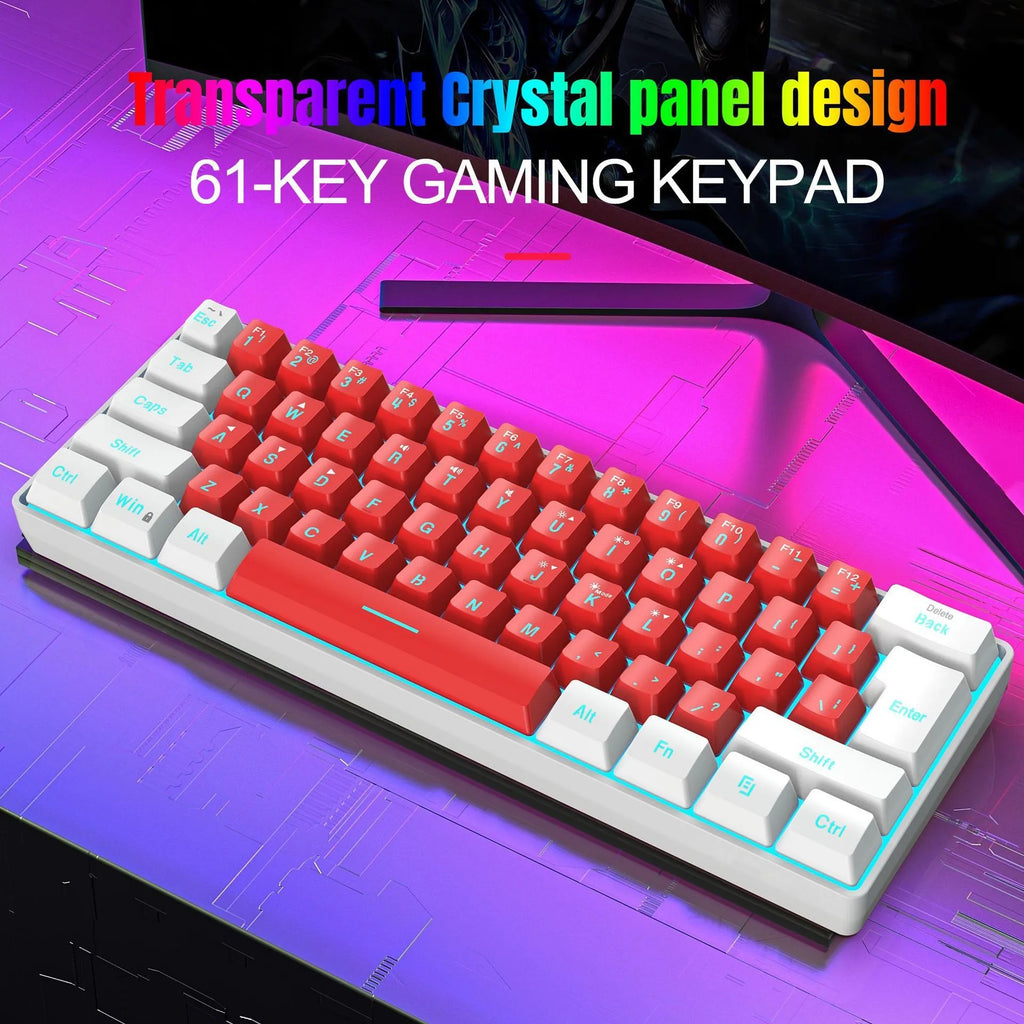 White and black wired 61-key membrane keyboard with compact 28.7cm width design