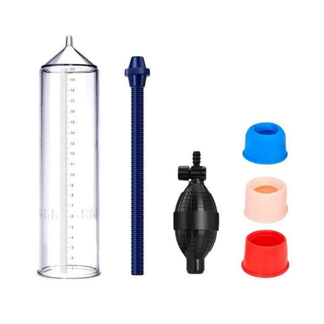 Male penis simulator silicone cover accessory kit with plastic valve exerciser and connection components