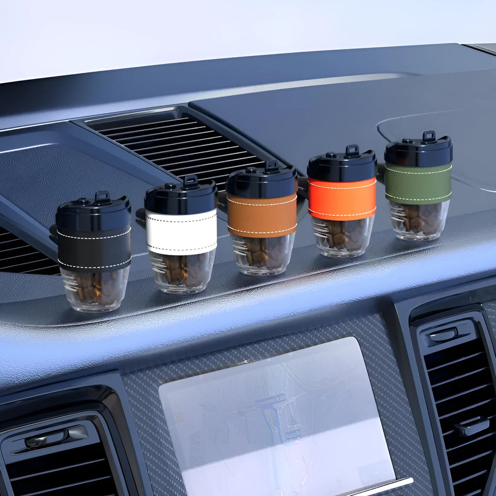 Coffee cup shaped car air freshener solid perfume in plastic casing with coffee bean fragrance