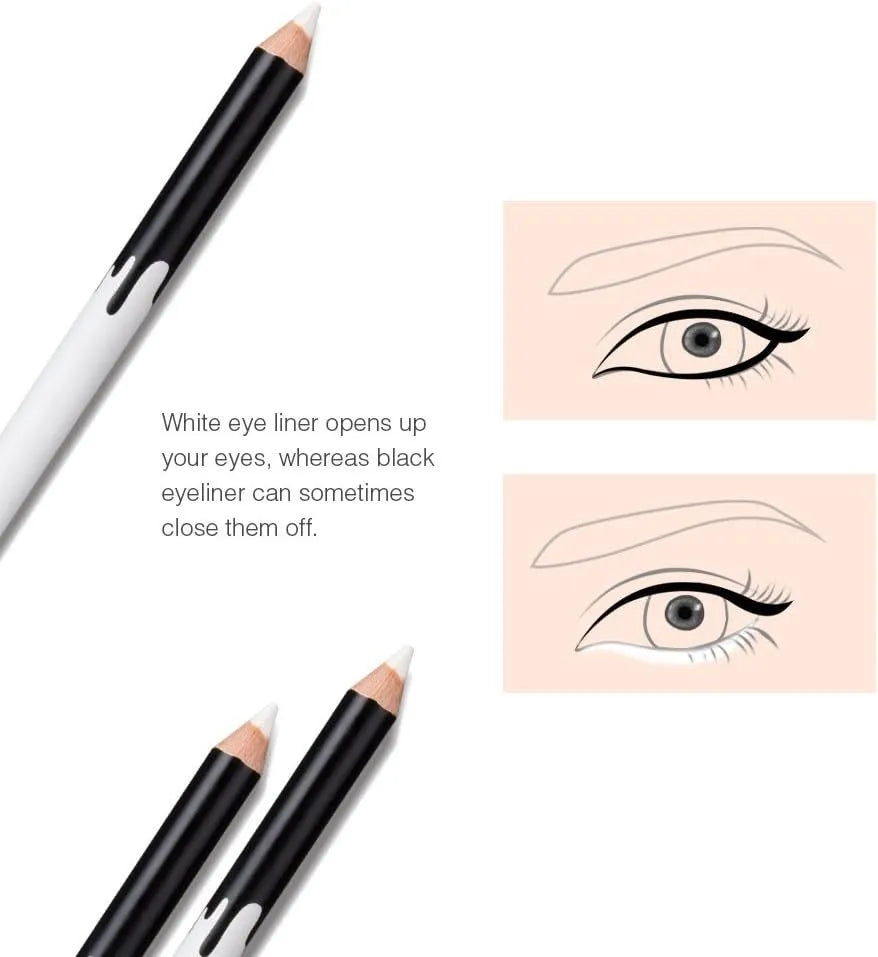 12 white and black waterproof eyeliner pencils with sharpener for multi-use makeup application