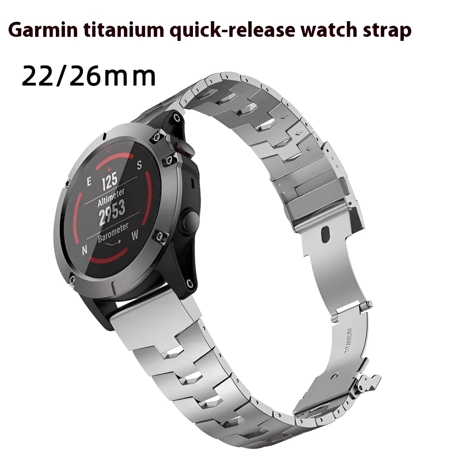 Garmin Fenix watch strap compatible with Jiaming watches in silver, black, titanium colours