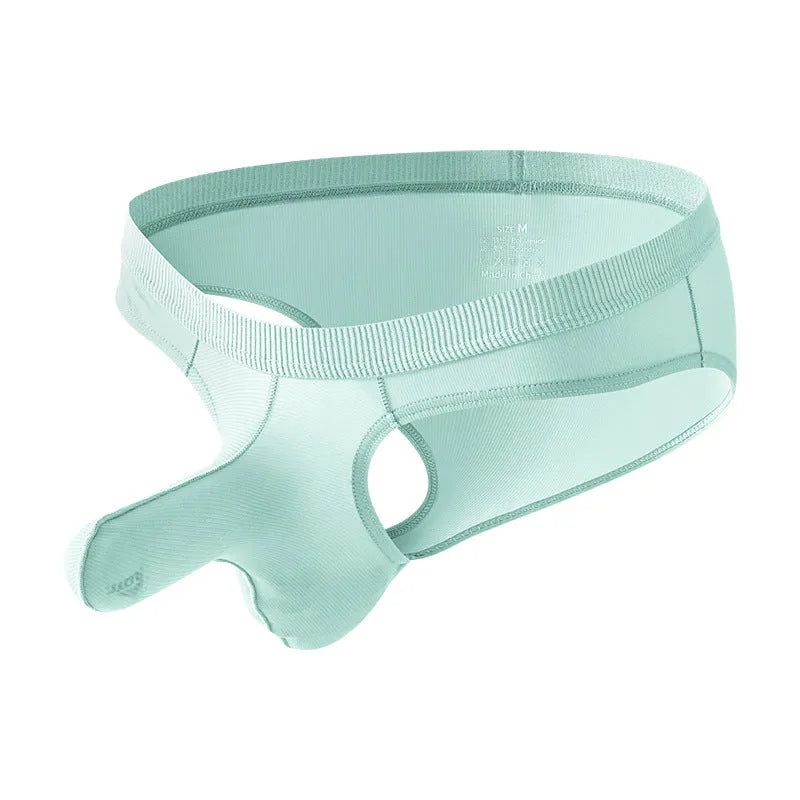 Men's low waist briefs in ice silk fabric on a white background, showing the brief style.