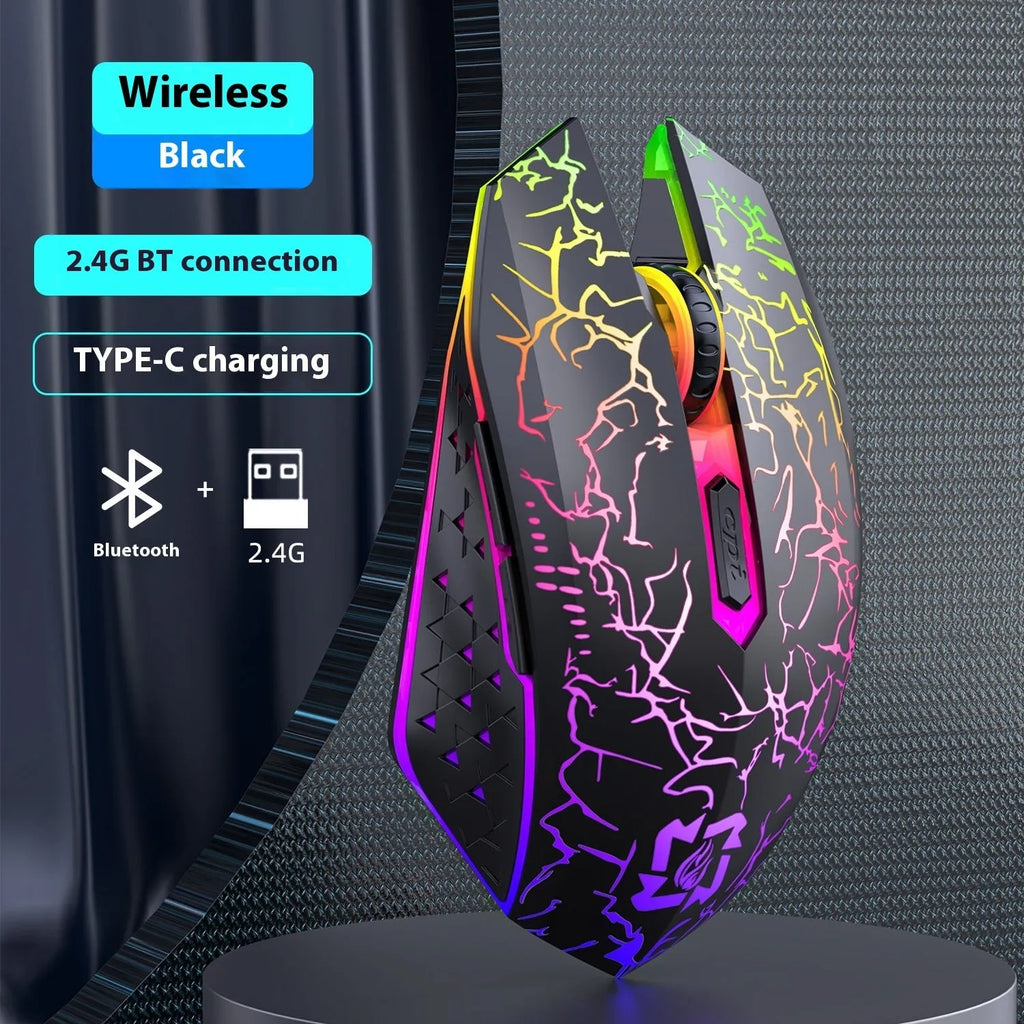 Black or white Bluetooth dual-mode gaming mouse with breathing light and charging cable