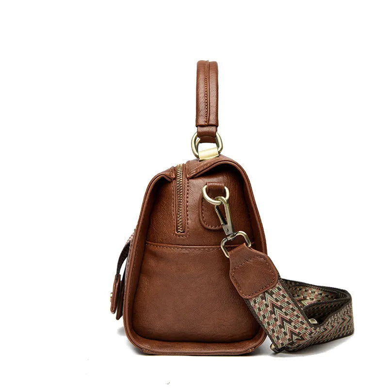 Soft PU one-shoulder crossbody bag for women in retro style with square shape