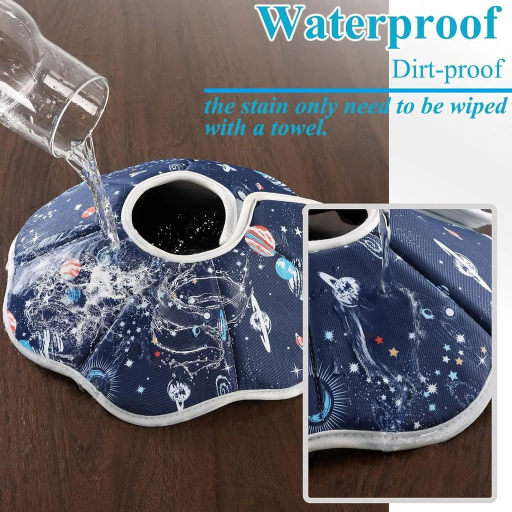 Soft fabric cat recovery cone collar with adjustable fastener in constellation or planet design