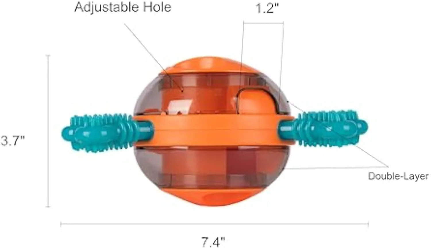 Blue interactive dog puzzle feeder with rubber bones, shown next to a small puppy