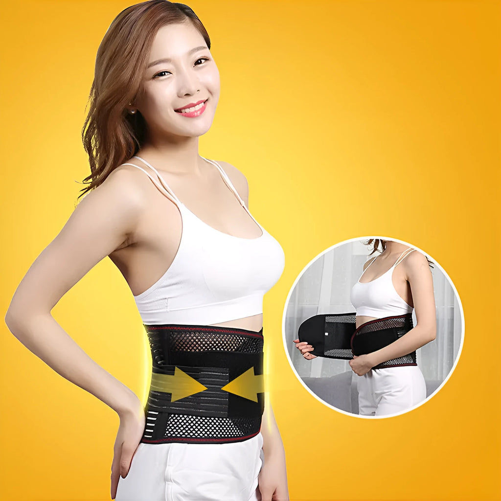 Black sports waist support with steel plate decompression for lumbar protection during fitness activities