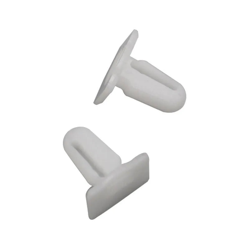 Sixty grey PA66 plastic car interior trim clips arranged on a white surface.