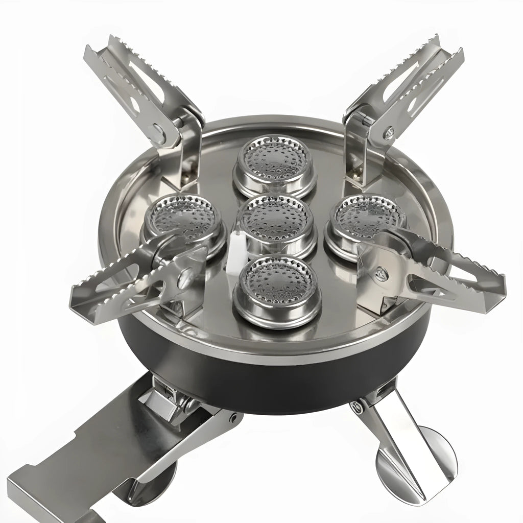 Silver stainless steel split stove for outdoor cooking with foldable design and 100cm hose
