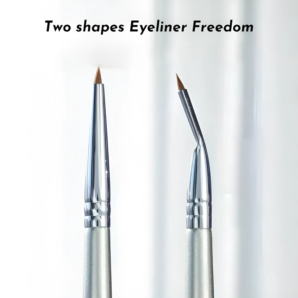 Fine bend head makeup brush for detailed eyeliner and under eye concealer application.