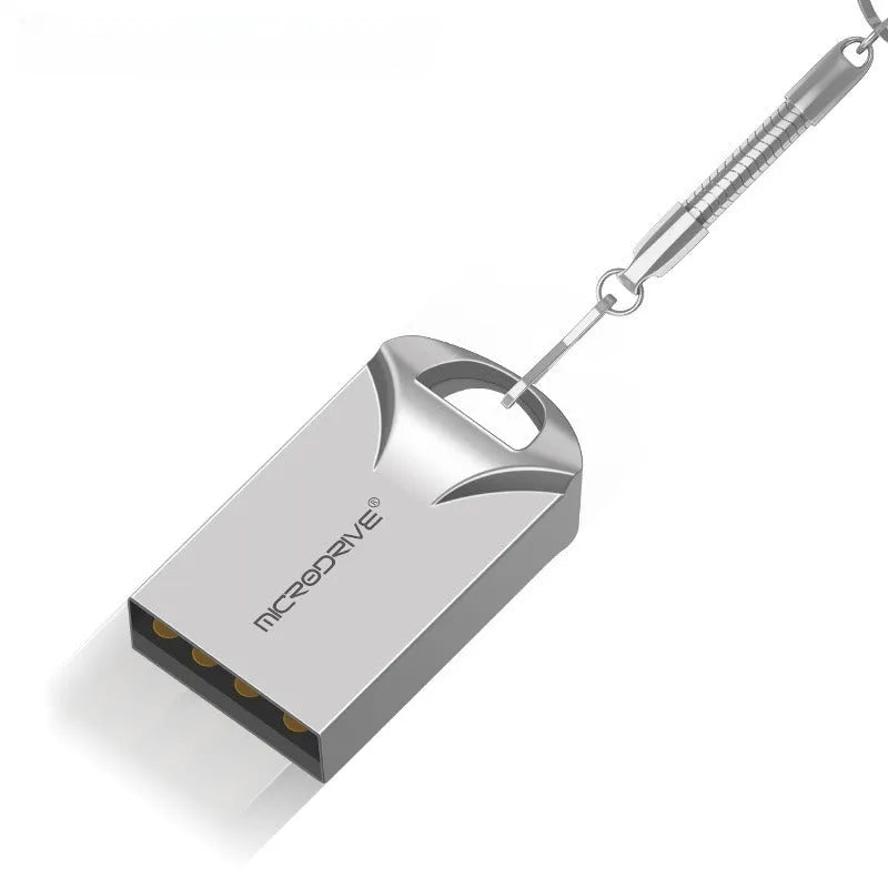 Mini black and silver metal USB flash drive showing compact size