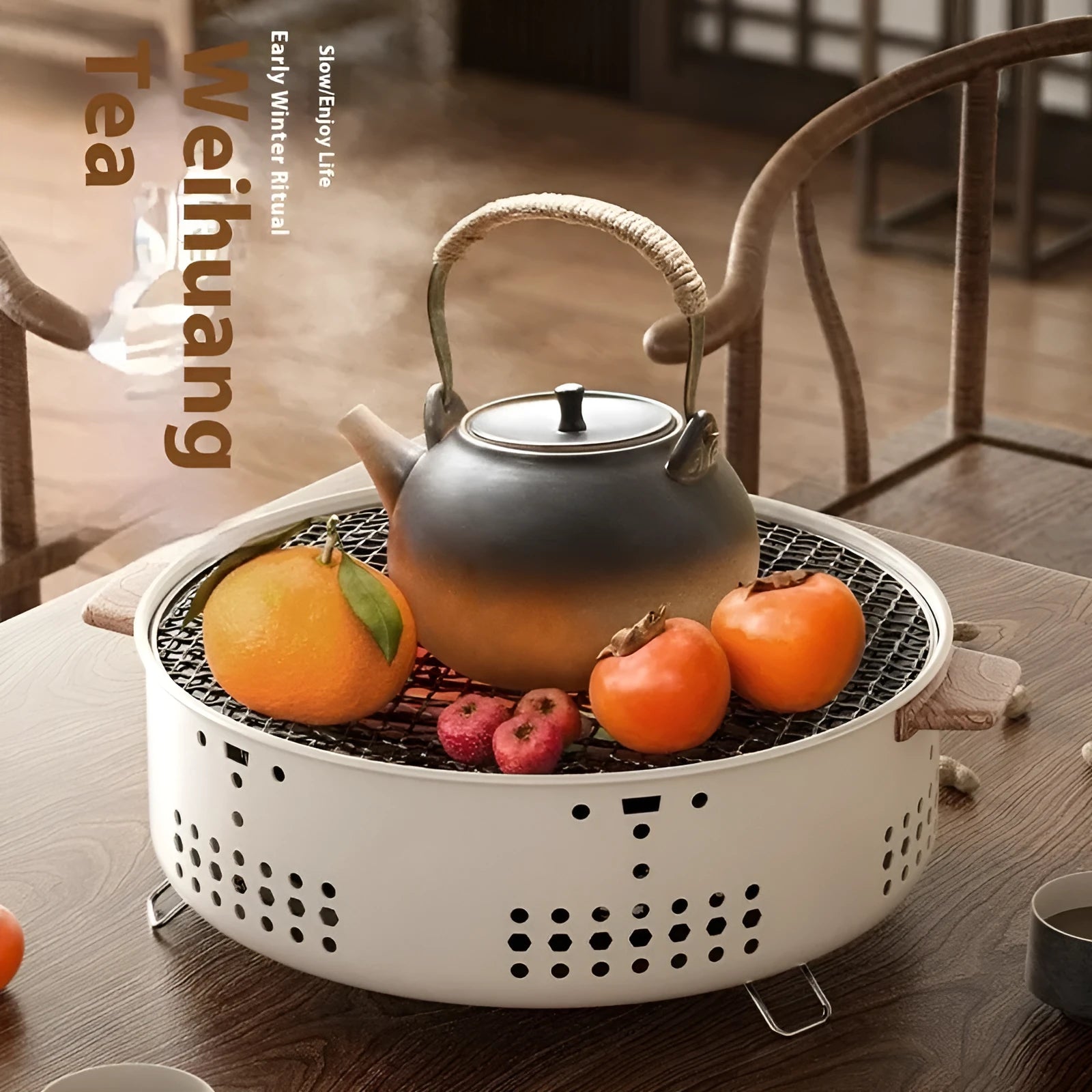 Modern charcoal stove set with grill rack disk for indoor tea cooking and baking for 3-5 people