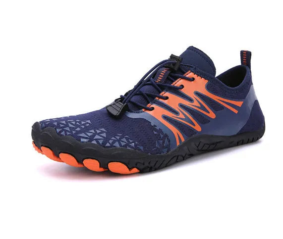 Upstream lace-up casual sports shoes in assorted colours on a white, black, pink, ash orange, or black blue background.