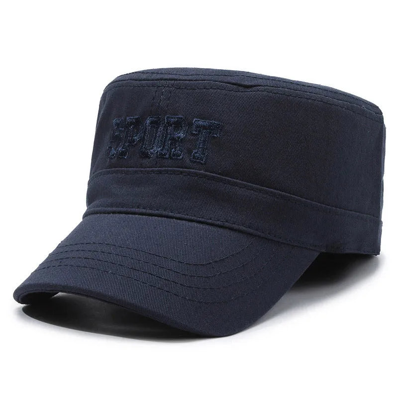 Men's adjustable cotton flat-top peaked cap in army green colour