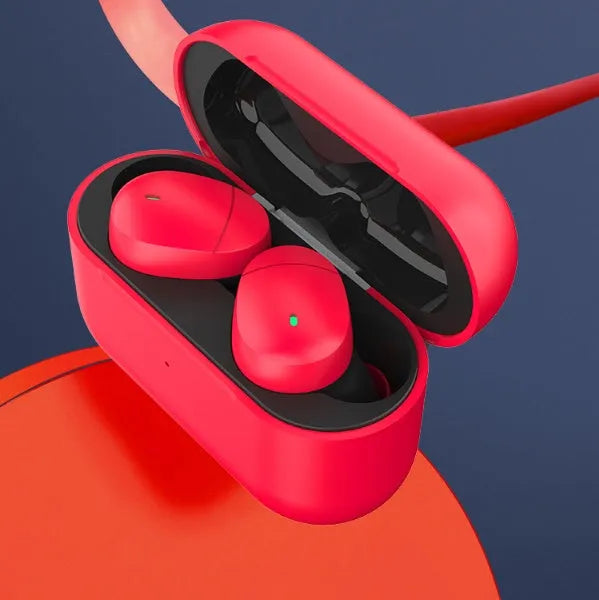 Flame red Qualcomm TWS 3040 true wireless Bluetooth 5.2 earbuds with charging cable