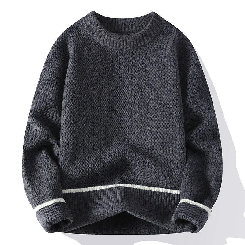 Men's loose fit round neck casual sweater in chemical fibre blend fabric