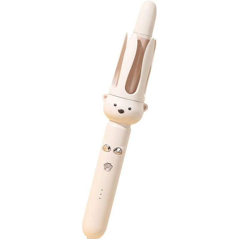 Beige automatic hair curler with negative ion technology and hair stick accessory