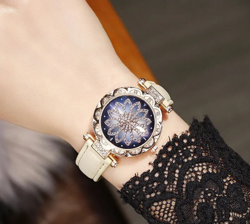 Women's wristwatch with full diamond bezel, round 32mm dial, water resistant to 30 metres, in multiple colour options