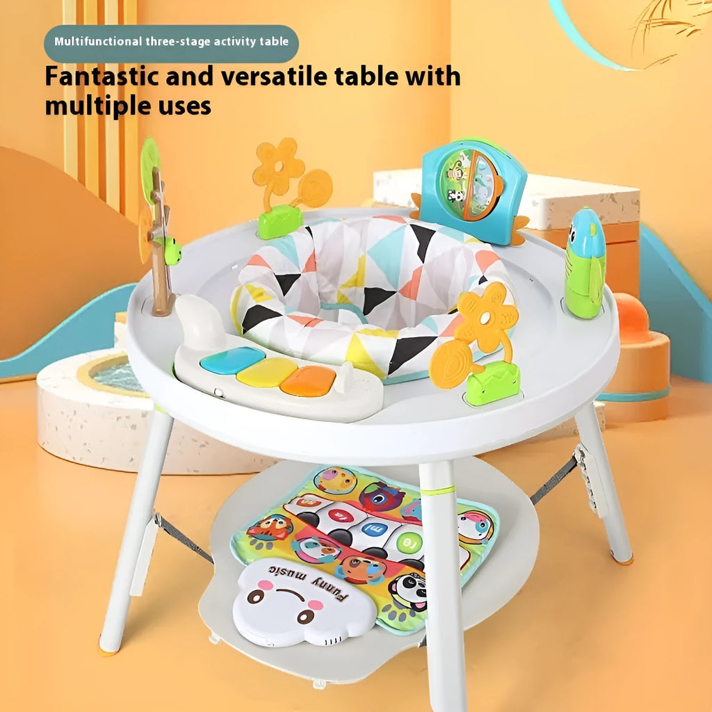 Plastic baby jumping chair with bouncing gymnastic rack in duck or lion designs