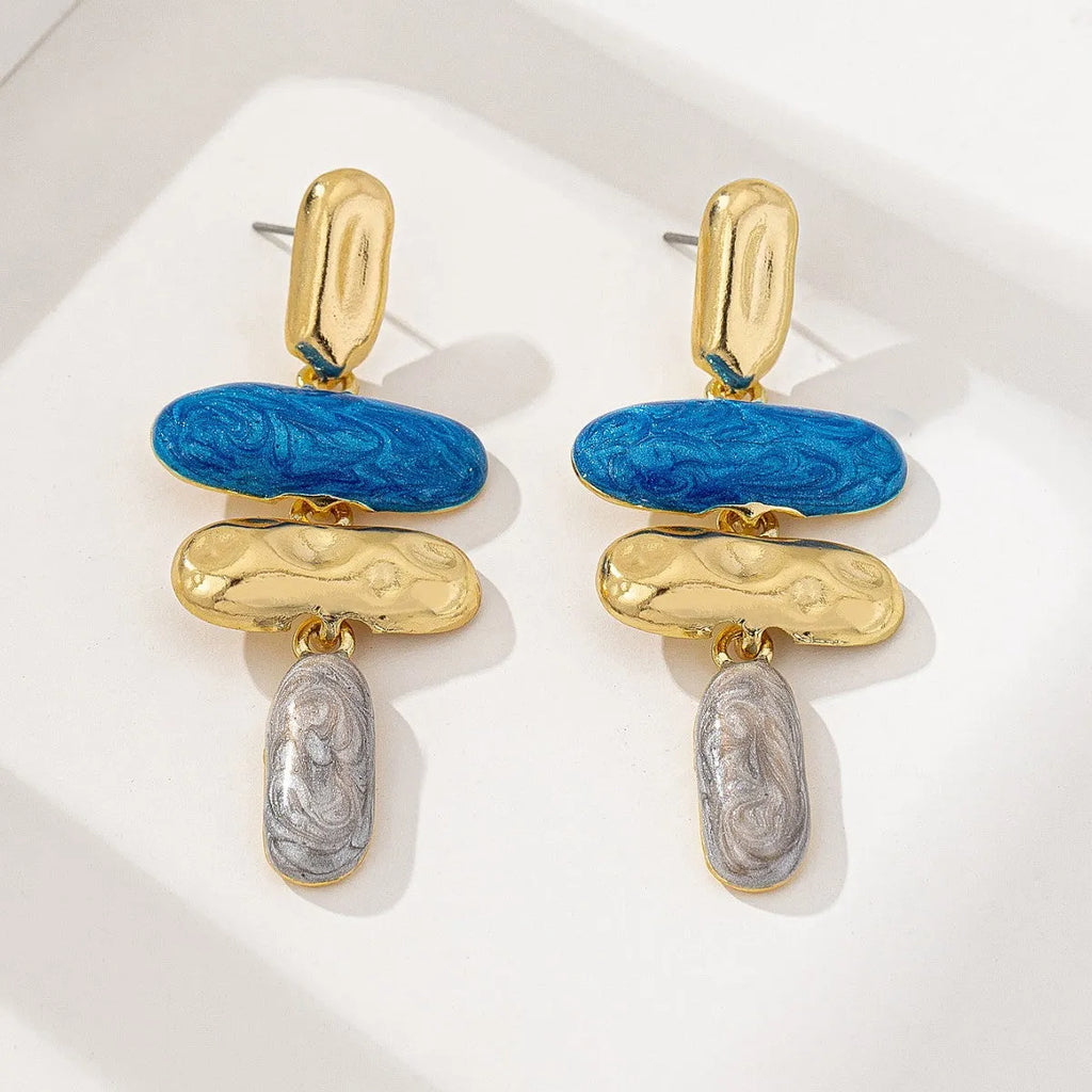 Zinc alloy geometric stud earrings with electroplated multicolour finish for women