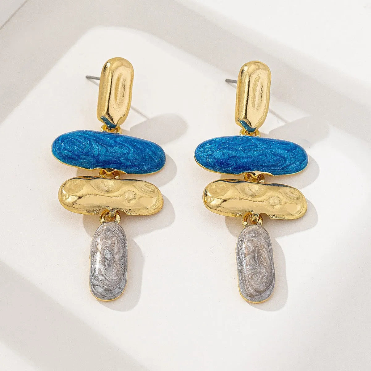 Zinc alloy geometric stud earrings with electroplated multicolour finish for women