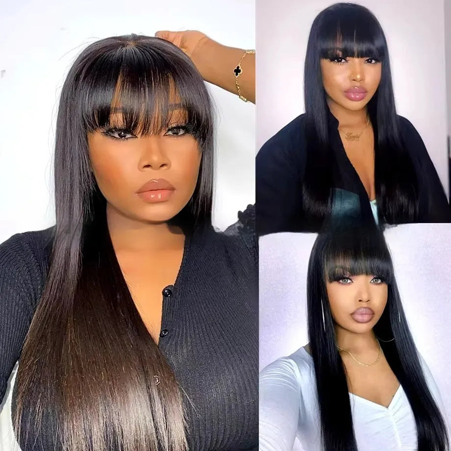 Women's natural colour human hair wig with full lace cap construction showing length options