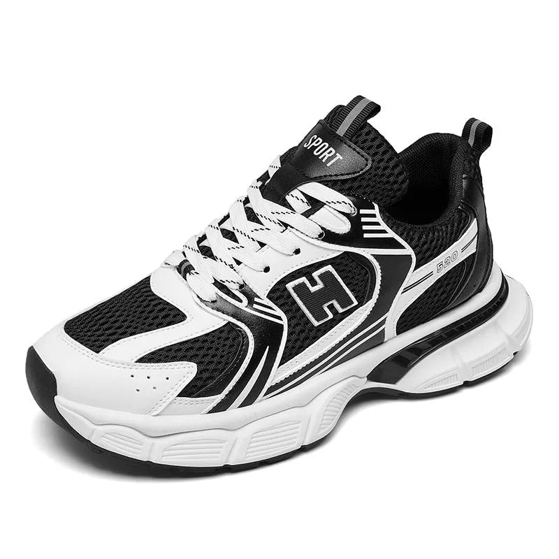 Men's mesh casual running shoes in multiple colours with plastic sole and round toe design