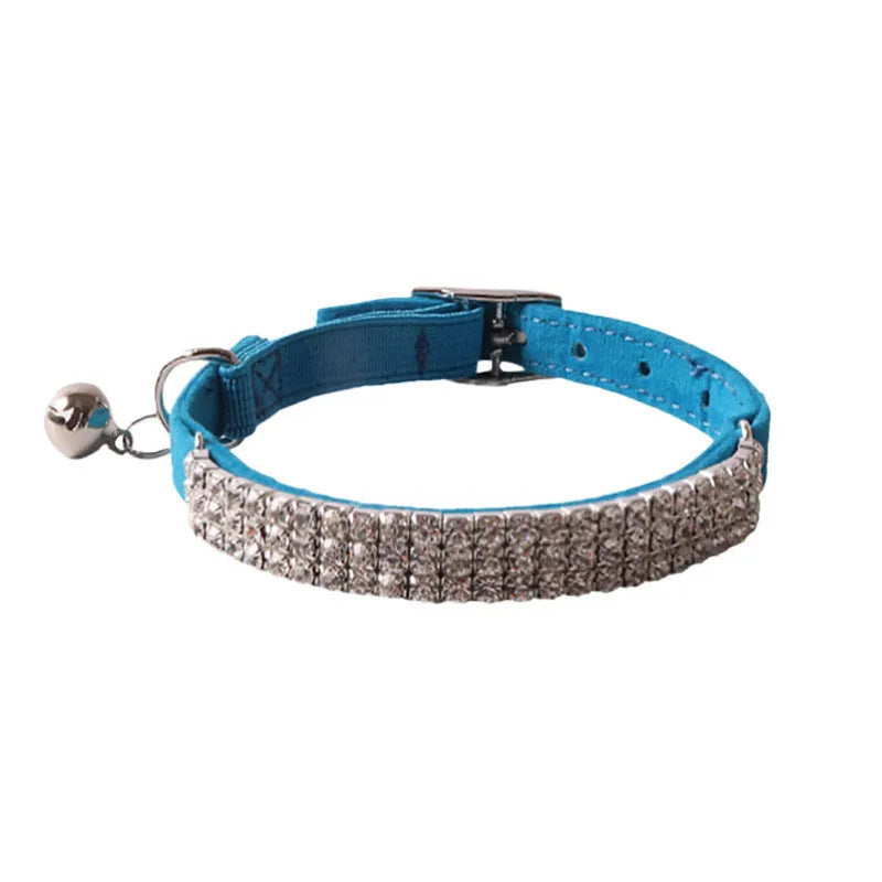 Flocked flannel cat collar with elastic buckle and gang drill decoration in multiple colours