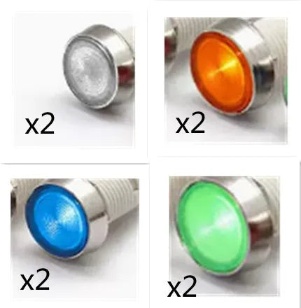 10mm stainless steel edge LED indicator light with wire and flat metal lens in multiple colours.