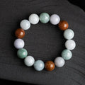 Women's natural Myanmar jade three-colour bracelet with 13mm round beads and certificate