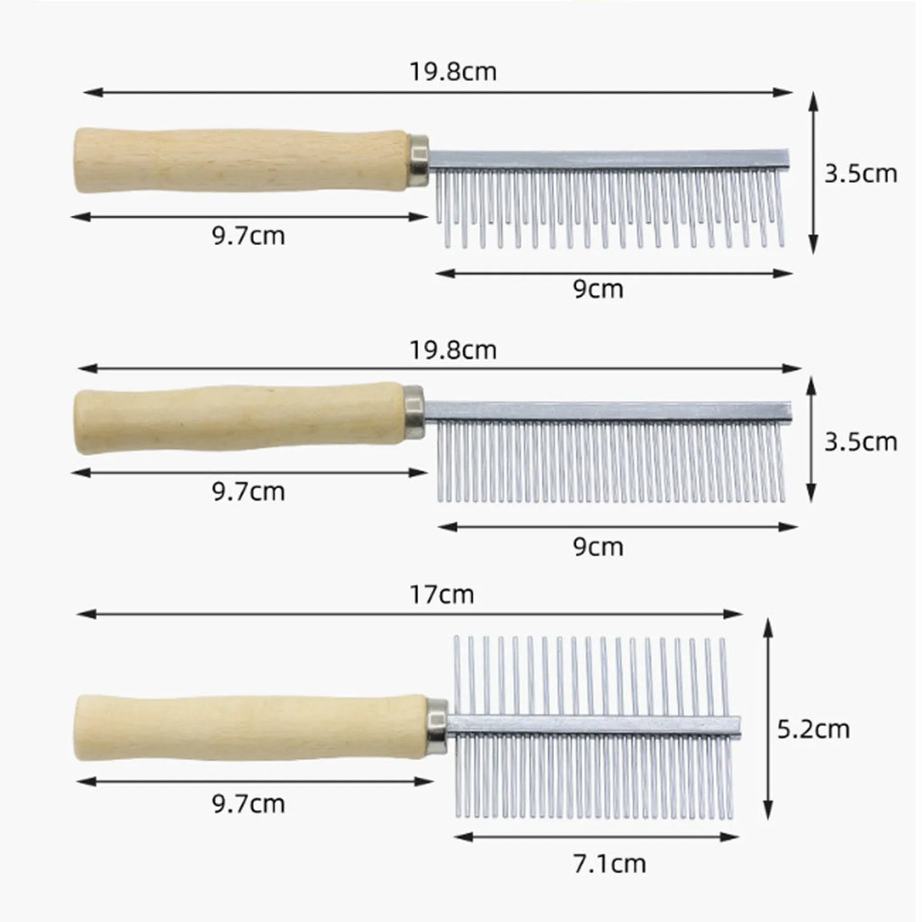 Wooden handle pet grooming comb for dogs and cats with round teeth