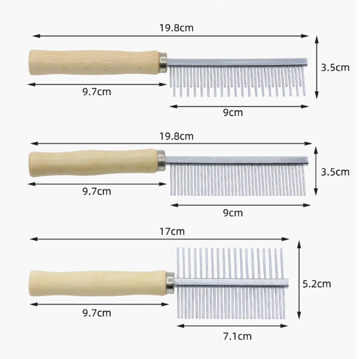 Wooden handle pet grooming comb for dogs and cats with round teeth
