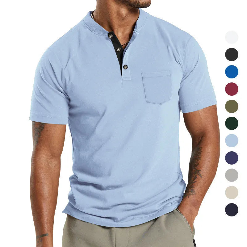 Men's plus size short sleeve polyester shirt with button pocket in multiple colour options