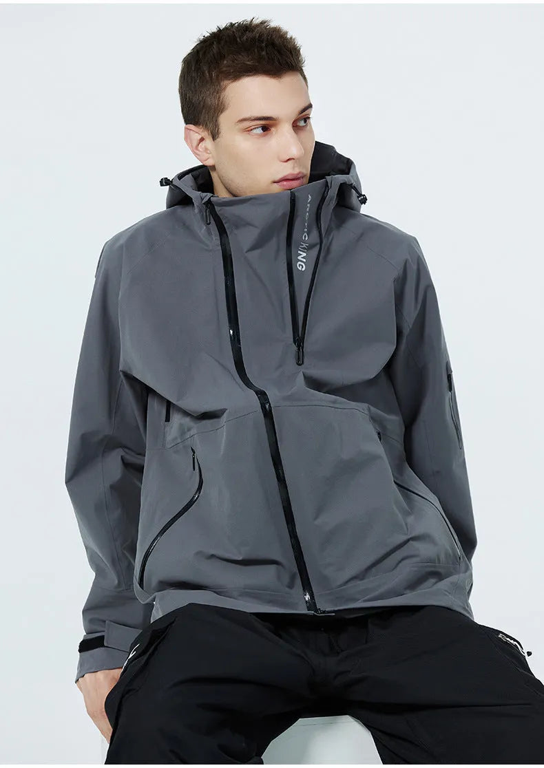 Thin veneer double plate ski suit for men and women in yellow, black, grey, or liner.